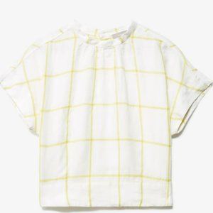 NWT Everlane Linen Drape Top short sleeve citrus check windowpane, size 0